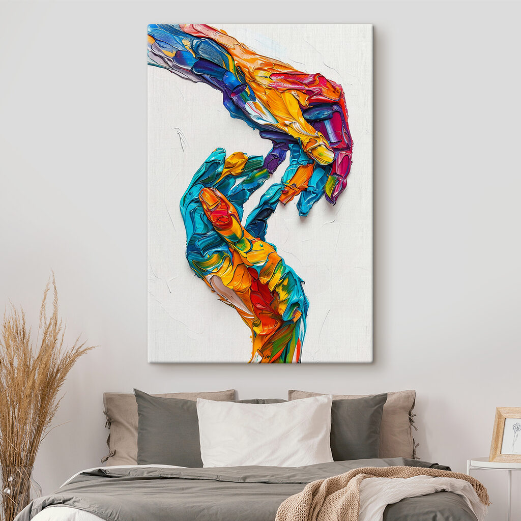 Mãos em contacto colorido — interior 2