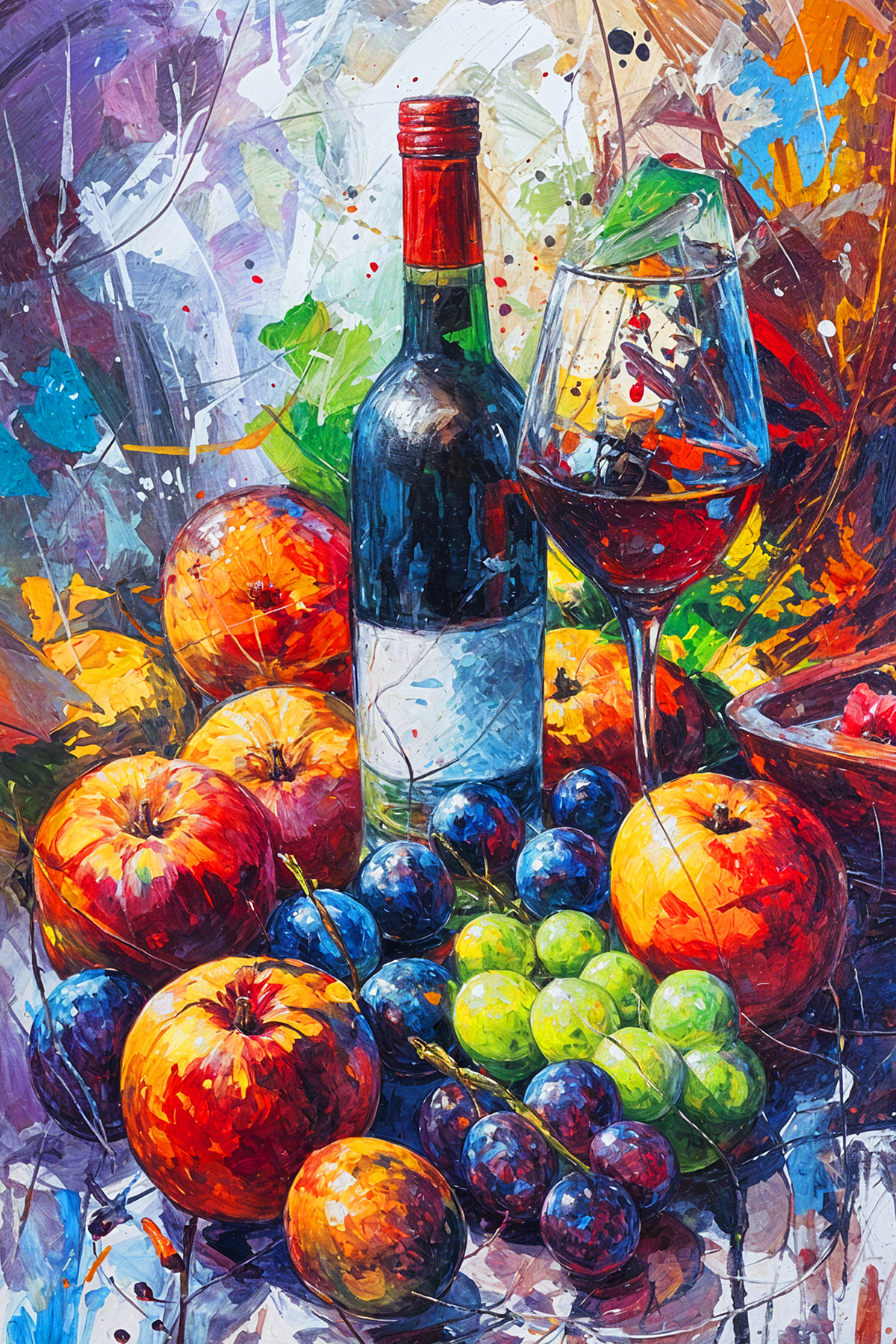 Vinho entre fruta colorida — design completo