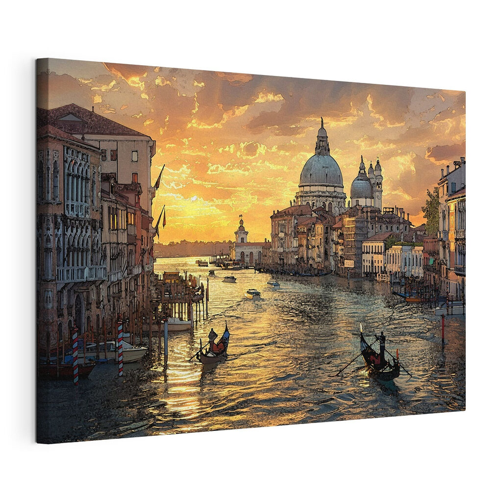 Veneza ao entardecer, tela esticada e borda contínua