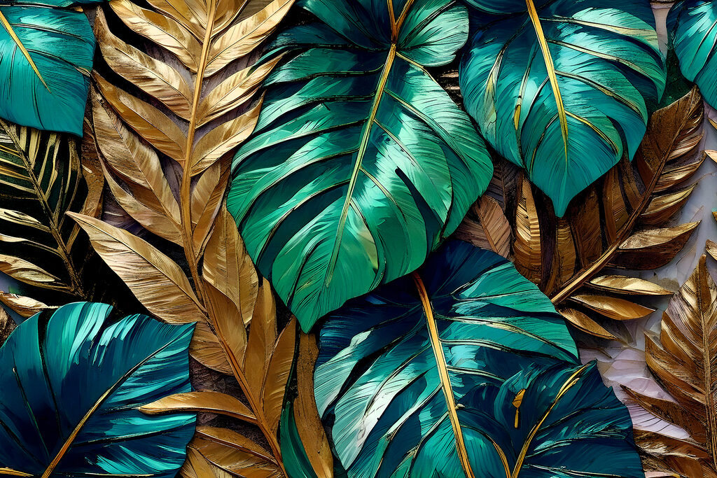 Folhas tropicais douradas — design completo
