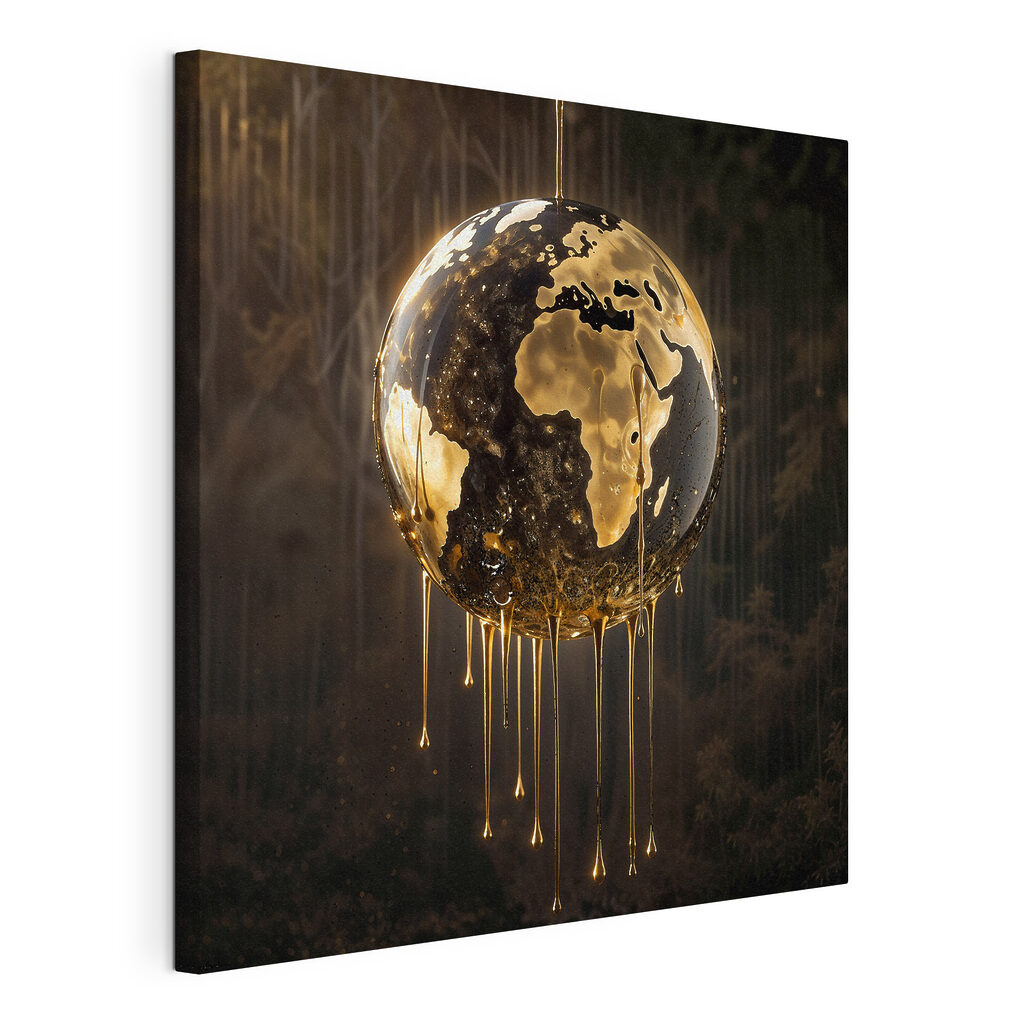 Globo dourado, tela esticada e borda contínua