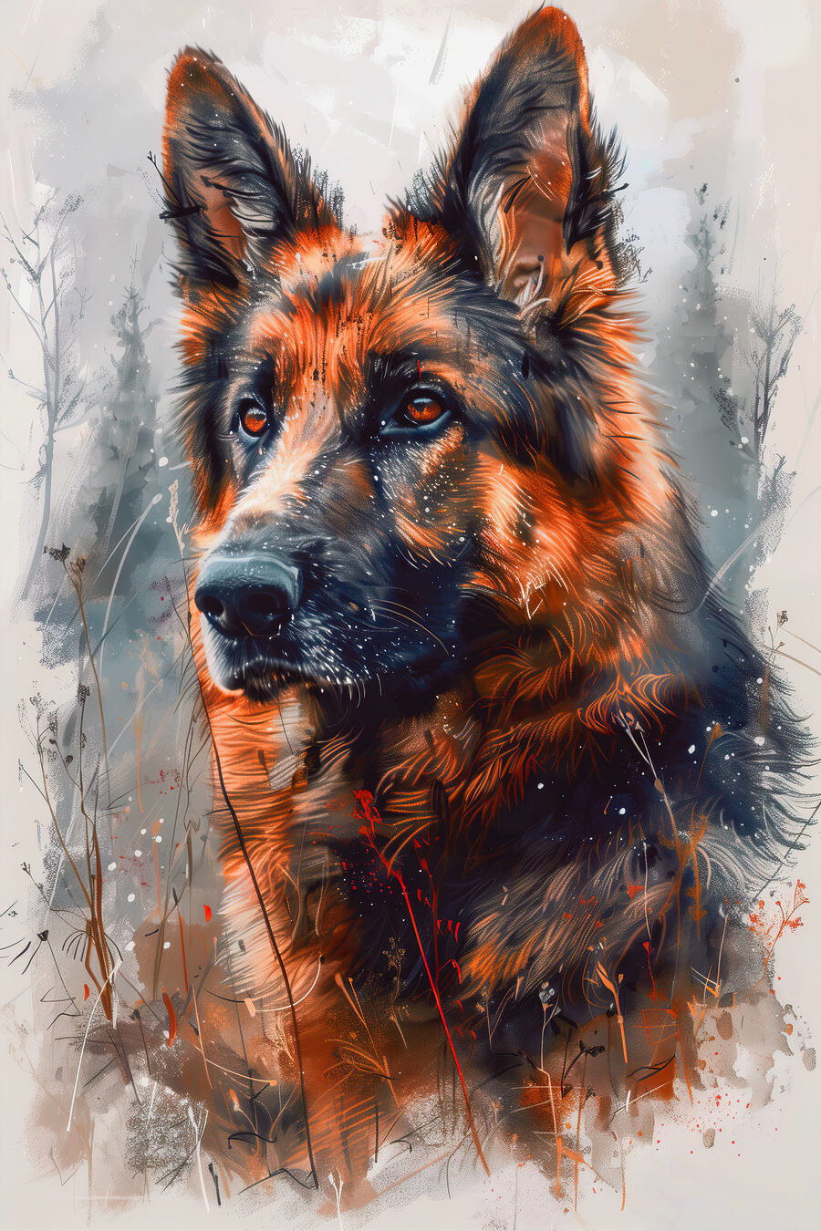Cão pastor em pinceladas — design completo