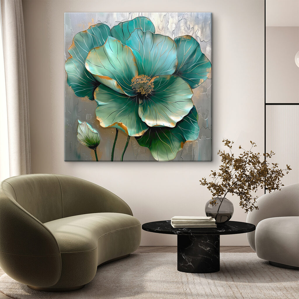 Flor turquesa, orlas douradas — interior 2