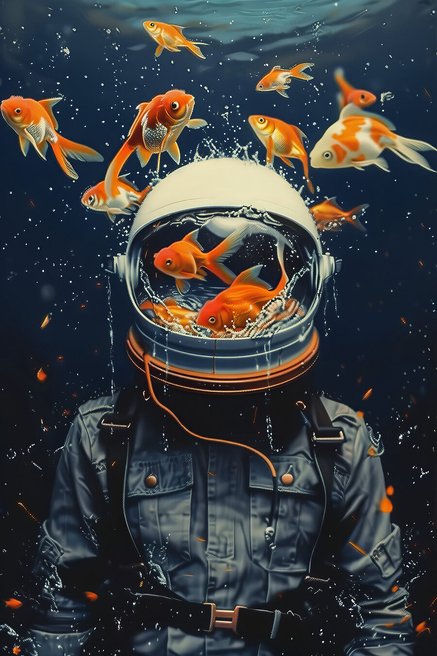 Astronauta entre peixes — design completo