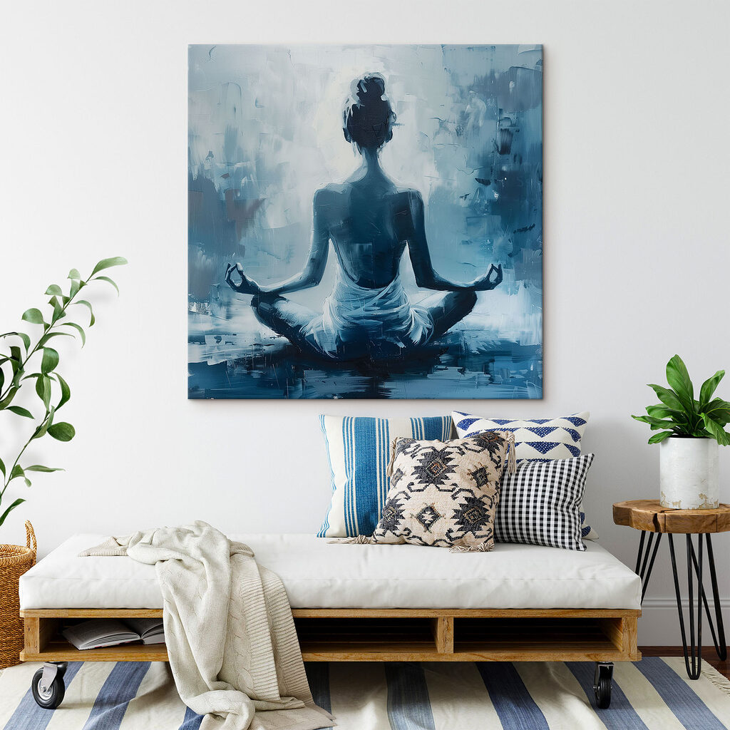 Meditação em azul profundo num interior