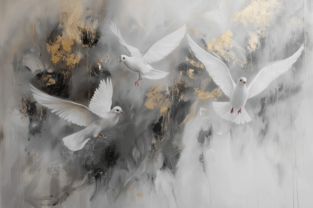 Aves brancas a subir — design completo
