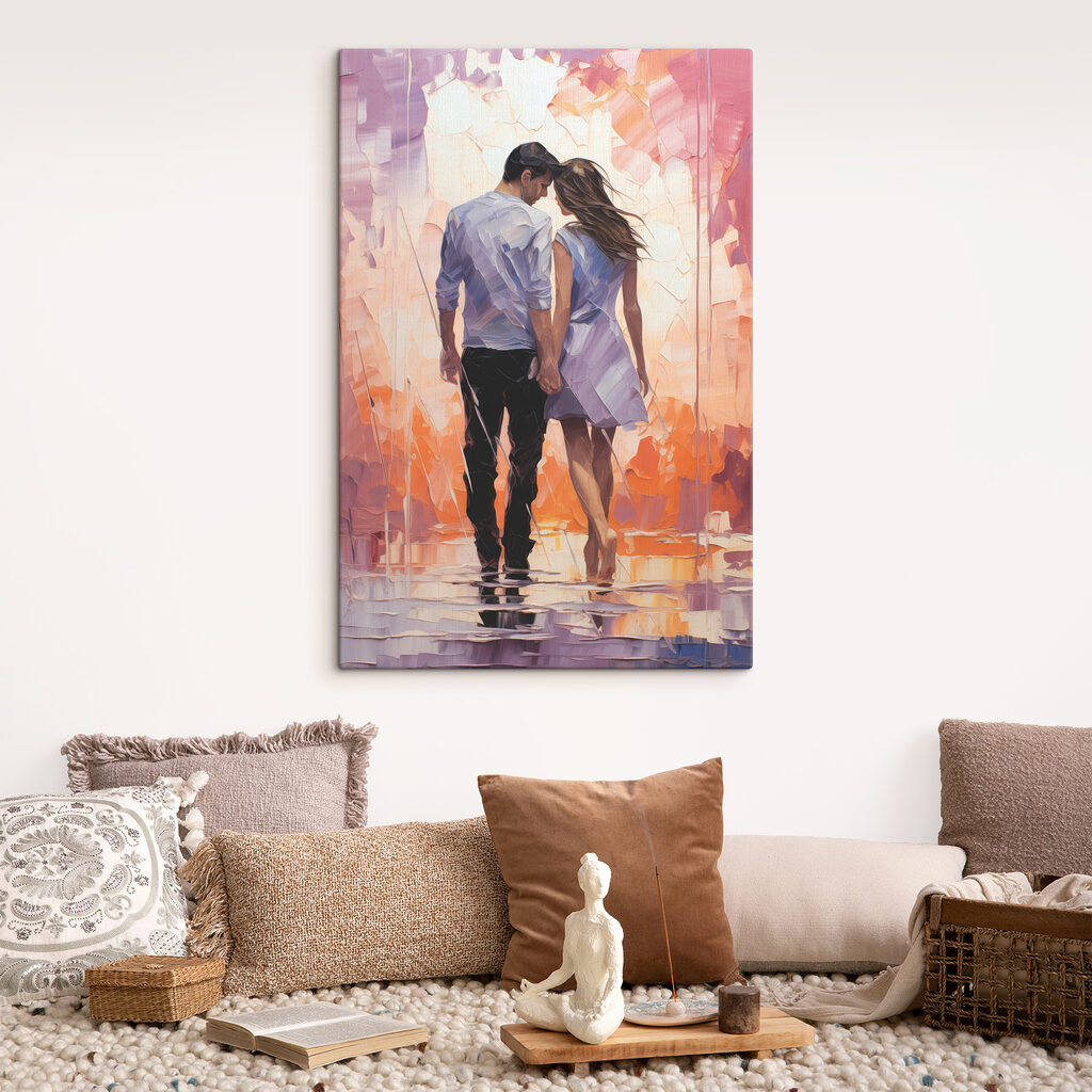 Casal sob luz rosa — interior 1