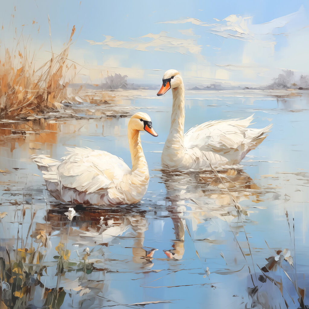 Cisnes num lago primaveril — design completo
