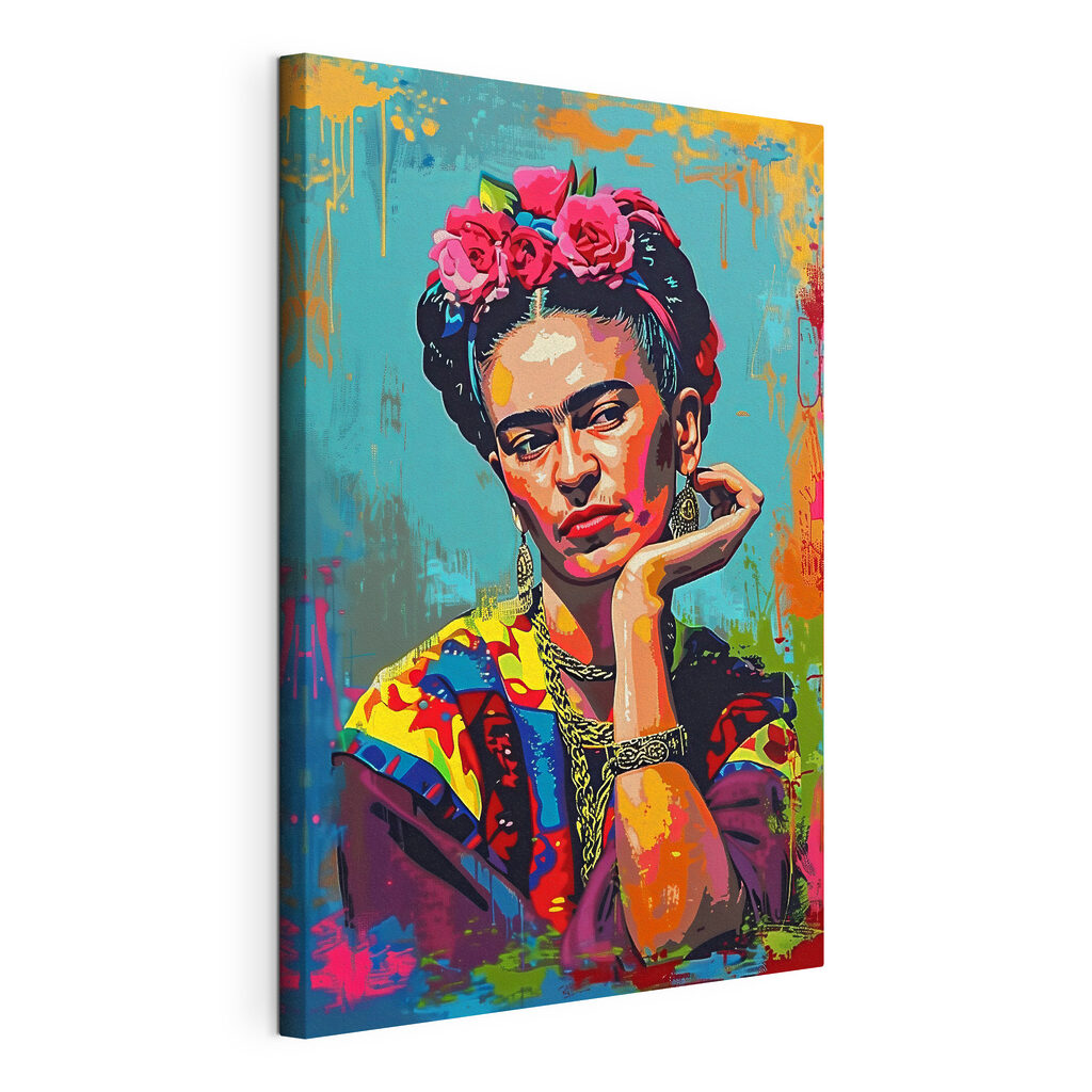 Frida de queixo apoiado, tela esticada e borda contínua