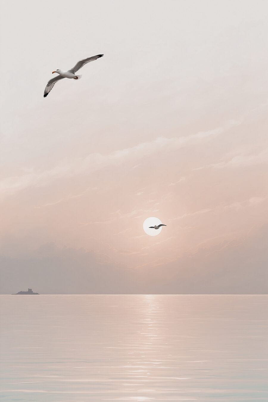 Gaivotas ao entardecer — design completo