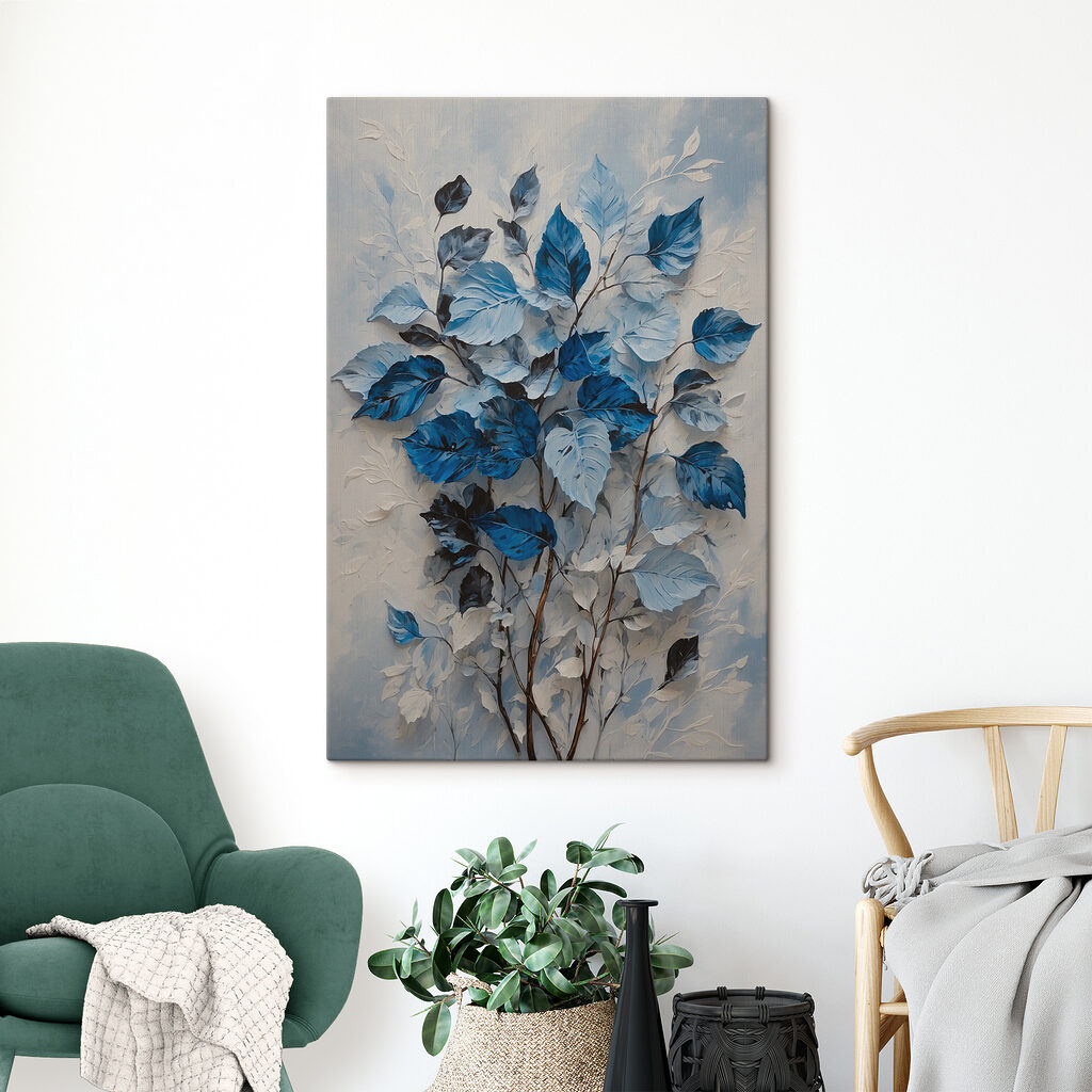 Folhas azuis sobre cinzento — interior 2