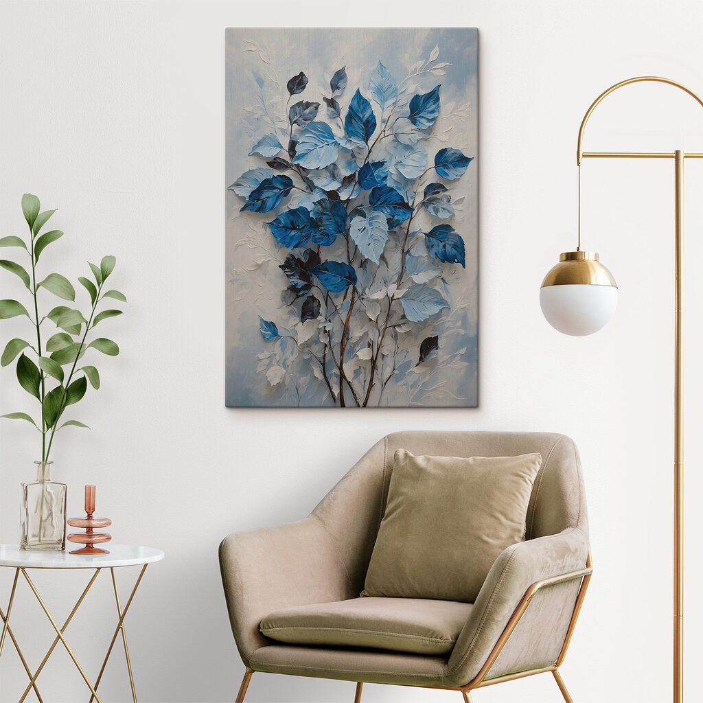 Folhas azuis sobre cinzento — interior 3