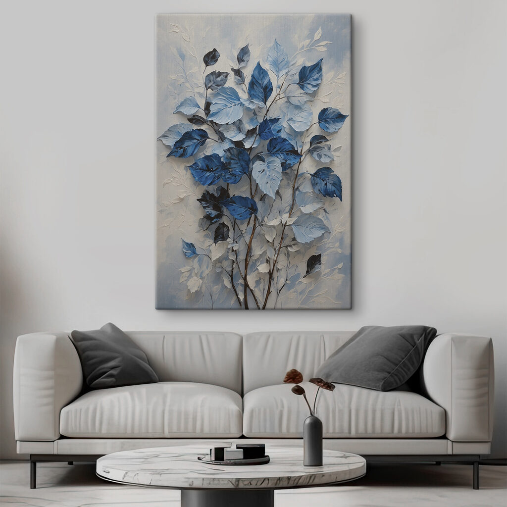 Folhas azuis sobre cinzento — interior 1