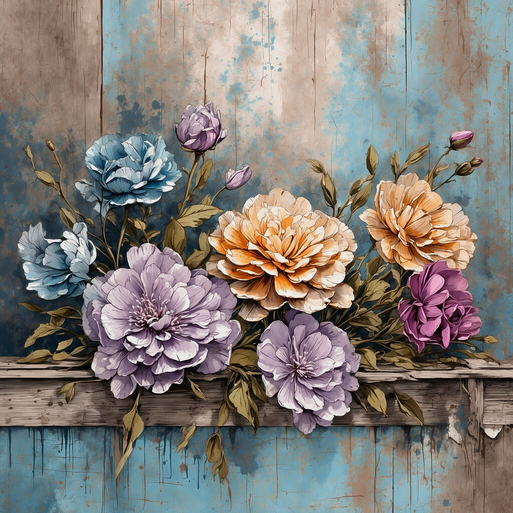 Flores sobre orla azul — design completo