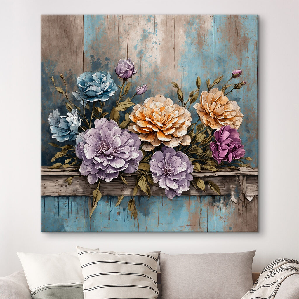 Flores sobre orla azul — interior 2