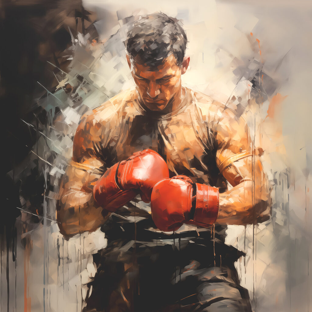 Boxeador em sombras quentes — design completo