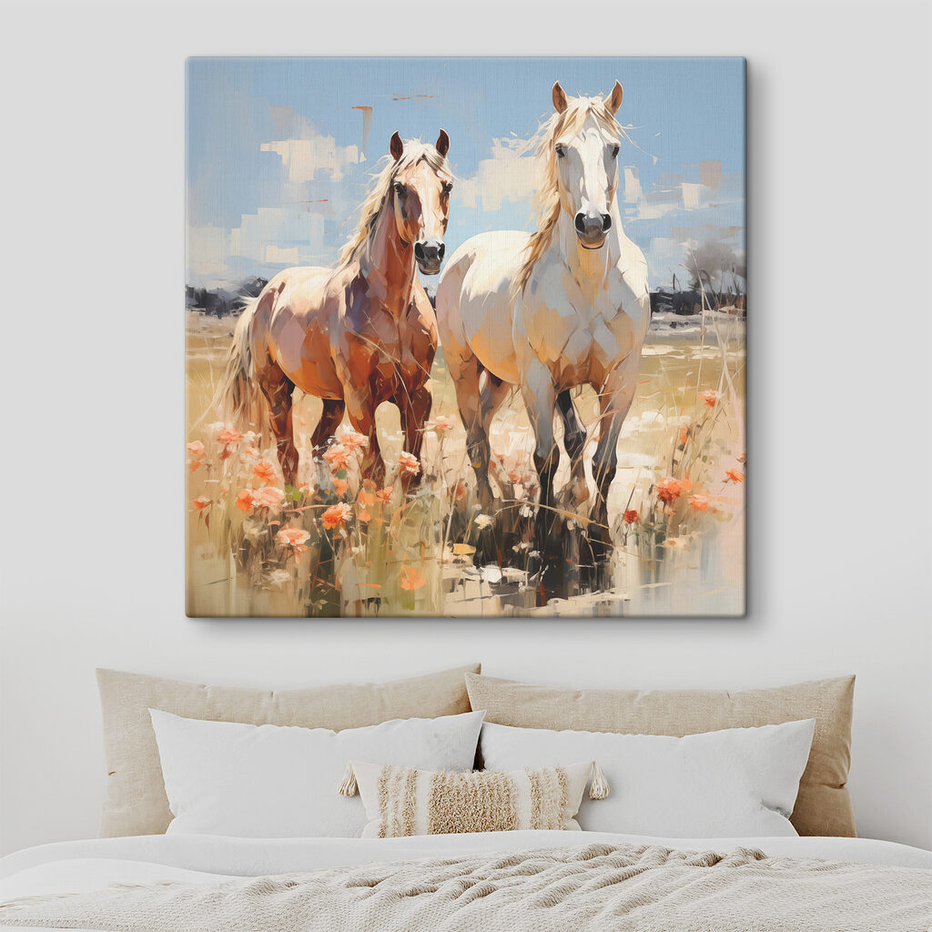 Cavalos num prado florido — interior 1