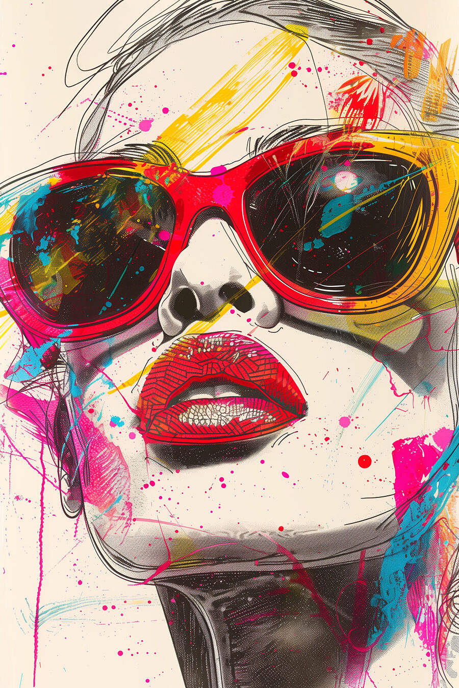 Retrato de óculos vermelhos — design completo