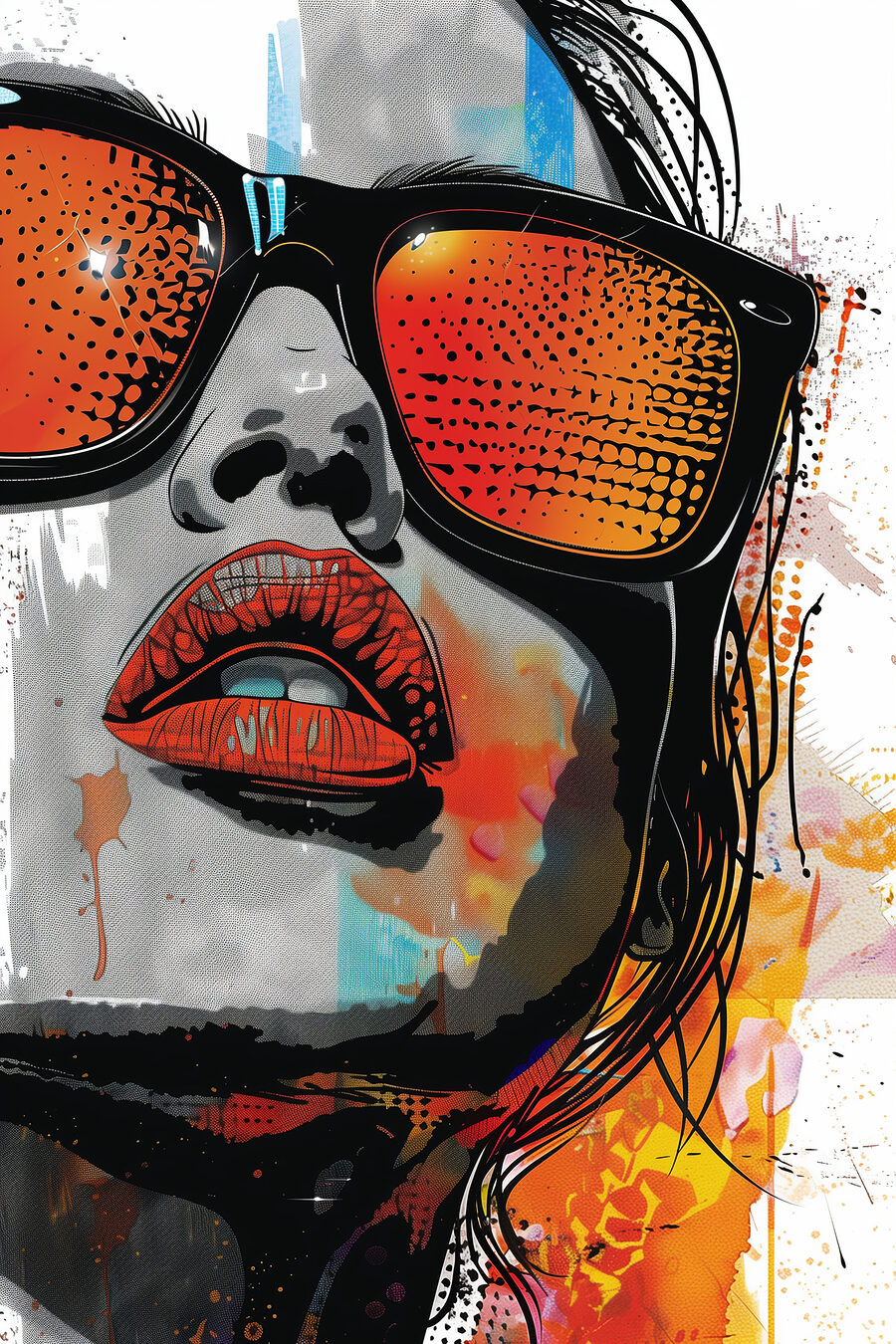 Óculos com reflexo laranja — design completo