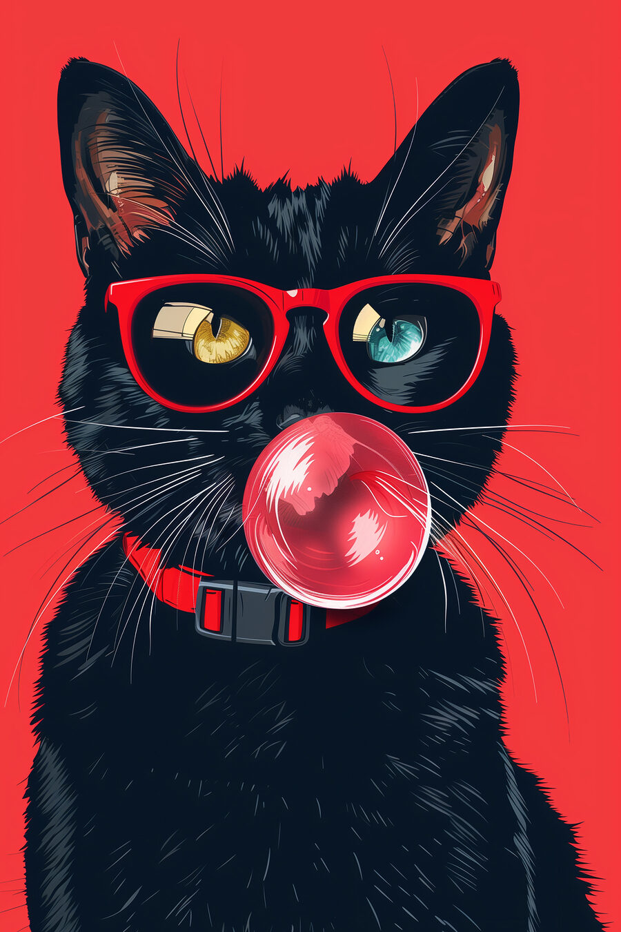 Gato de óculos vermelhos — design completo