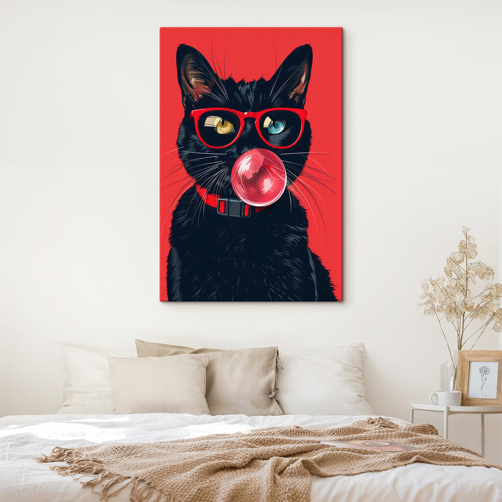 Gato de óculos vermelhos — interior 1