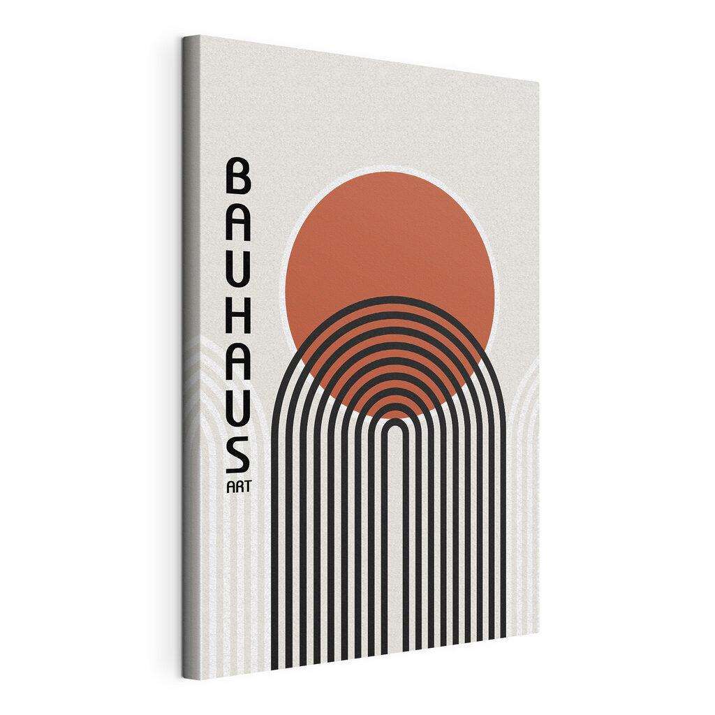Bauhaus sob sol laranja-avermelhado, tela esticada e borda contínua