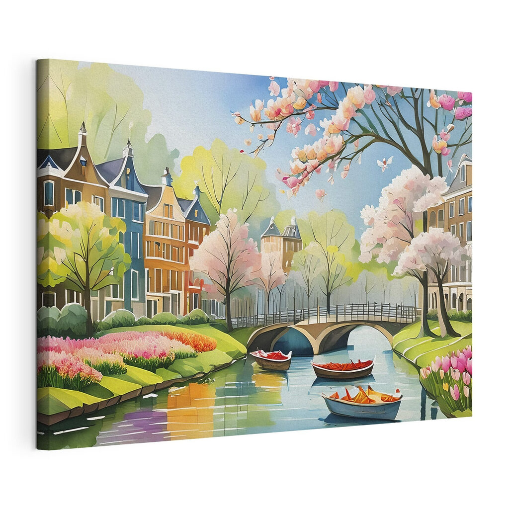 Primavera junto ao canal, tela esticada e borda contínua