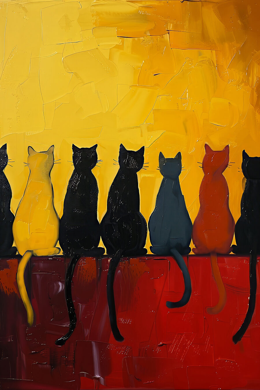 Gatos em muro vermelho — design completo