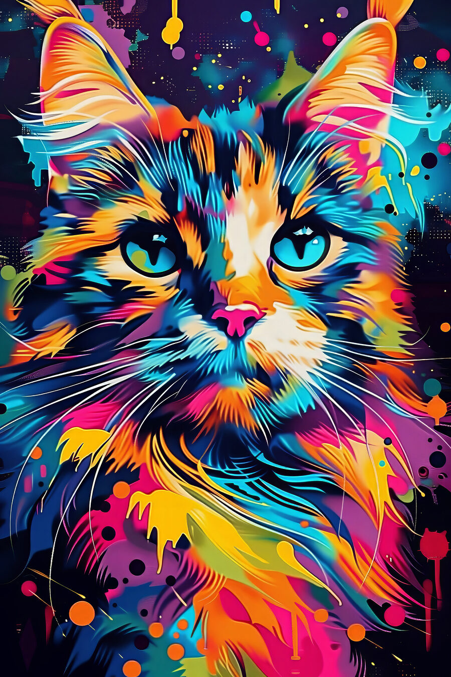 Gato de salpicos coloridos — design completo