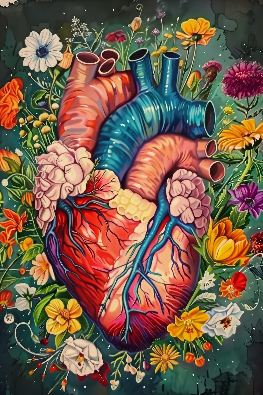 Coração entre flores — design completo
