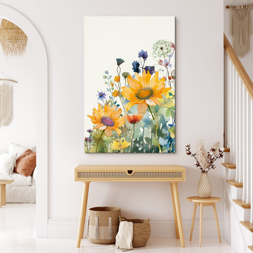 Girassóis entre flores azuis — interior 1
