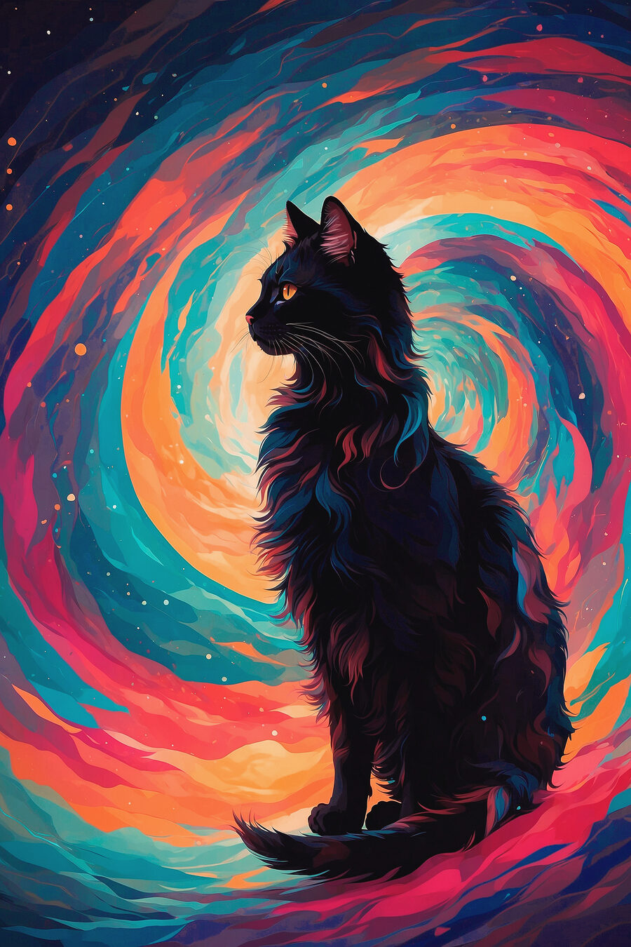 Gato preto em espiral — design completo
