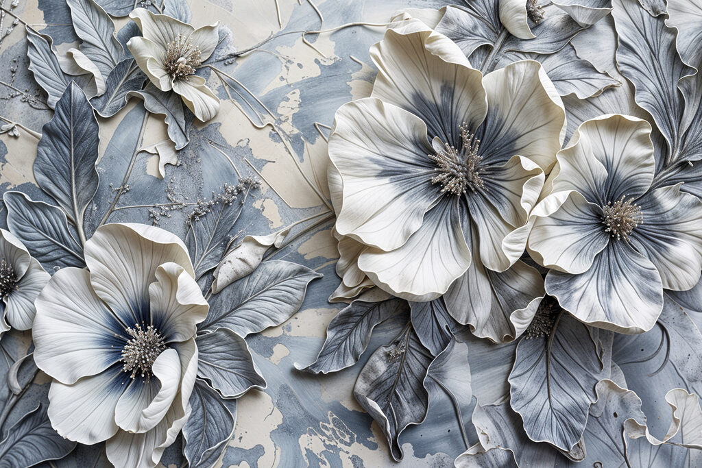 Flores em cinzentos frios — design completo
