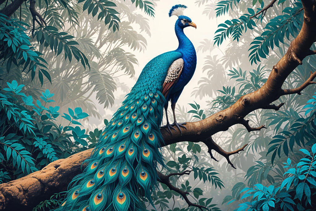 Pavão num ramo tropical — design completo