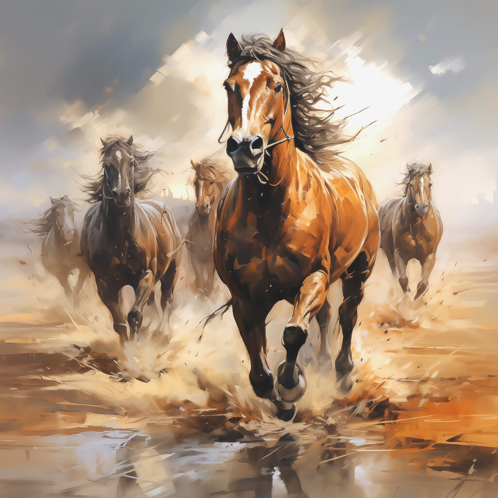 Cavalos em água rasa — design completo