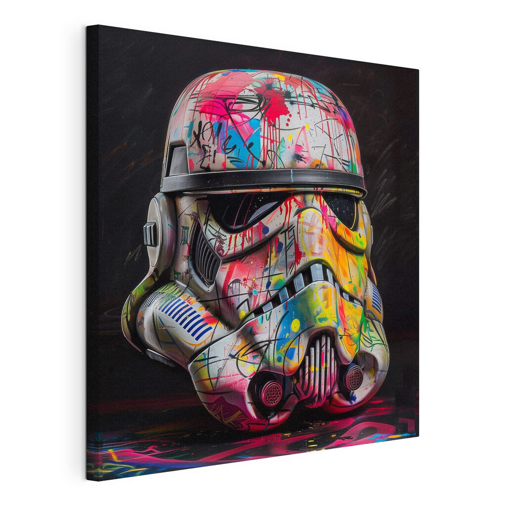 Capacete cheio de graffiti, tela esticada e borda contínua