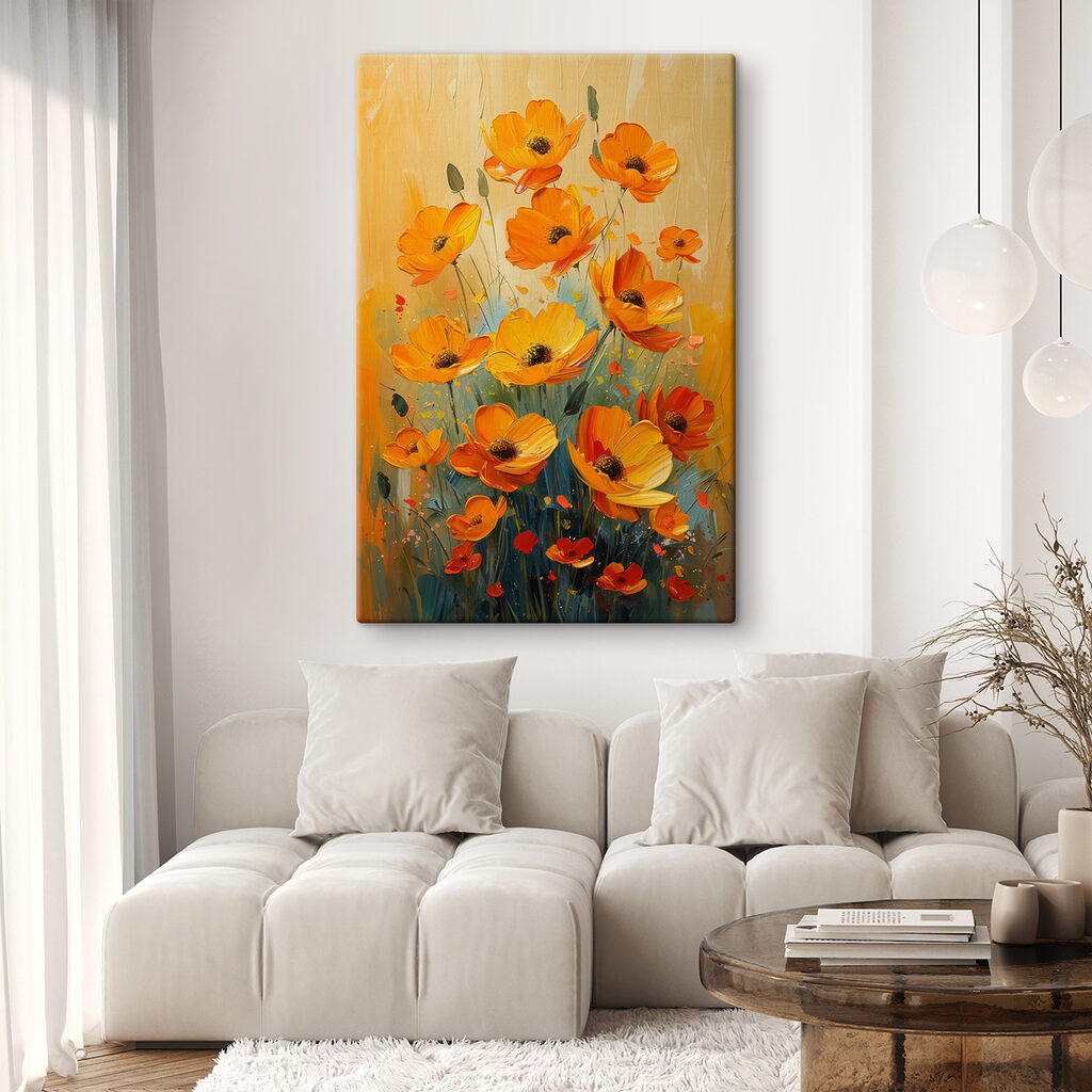 Flores laranja sobre amarelo — interior 2