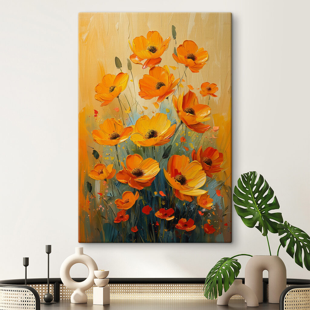 Flores laranja sobre amarelo — interior 1