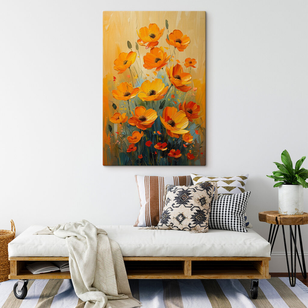 Flores laranja sobre amarelo — interior 3