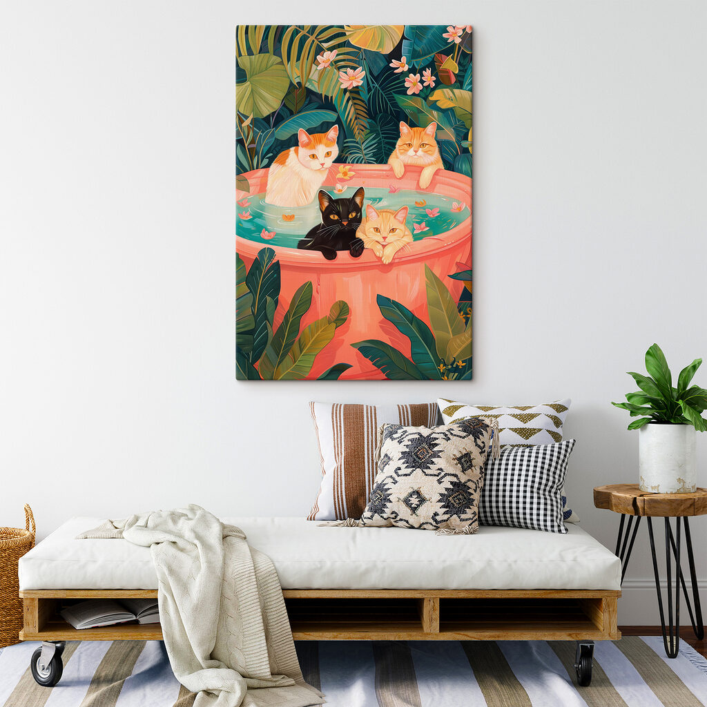 Gatos entre folhas tropicais — interior 3