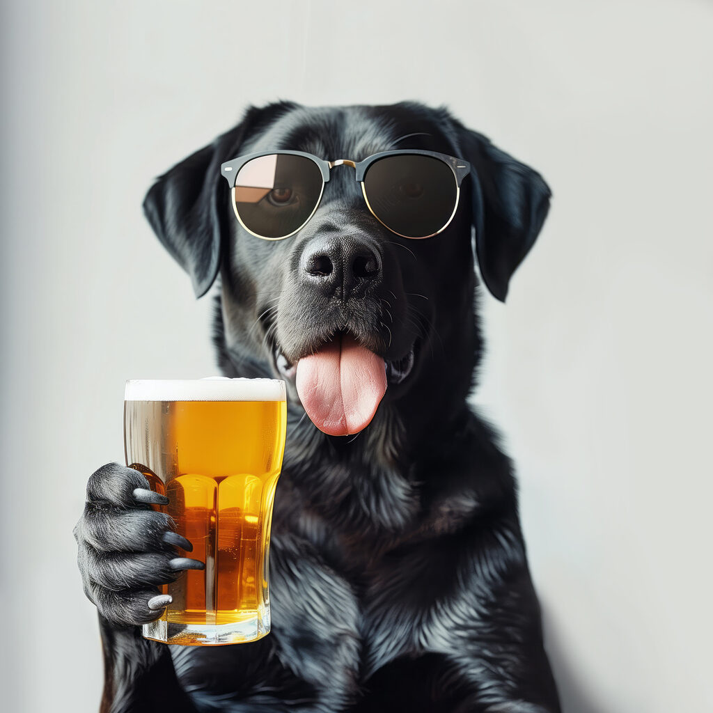 Cão a brindar — design completo