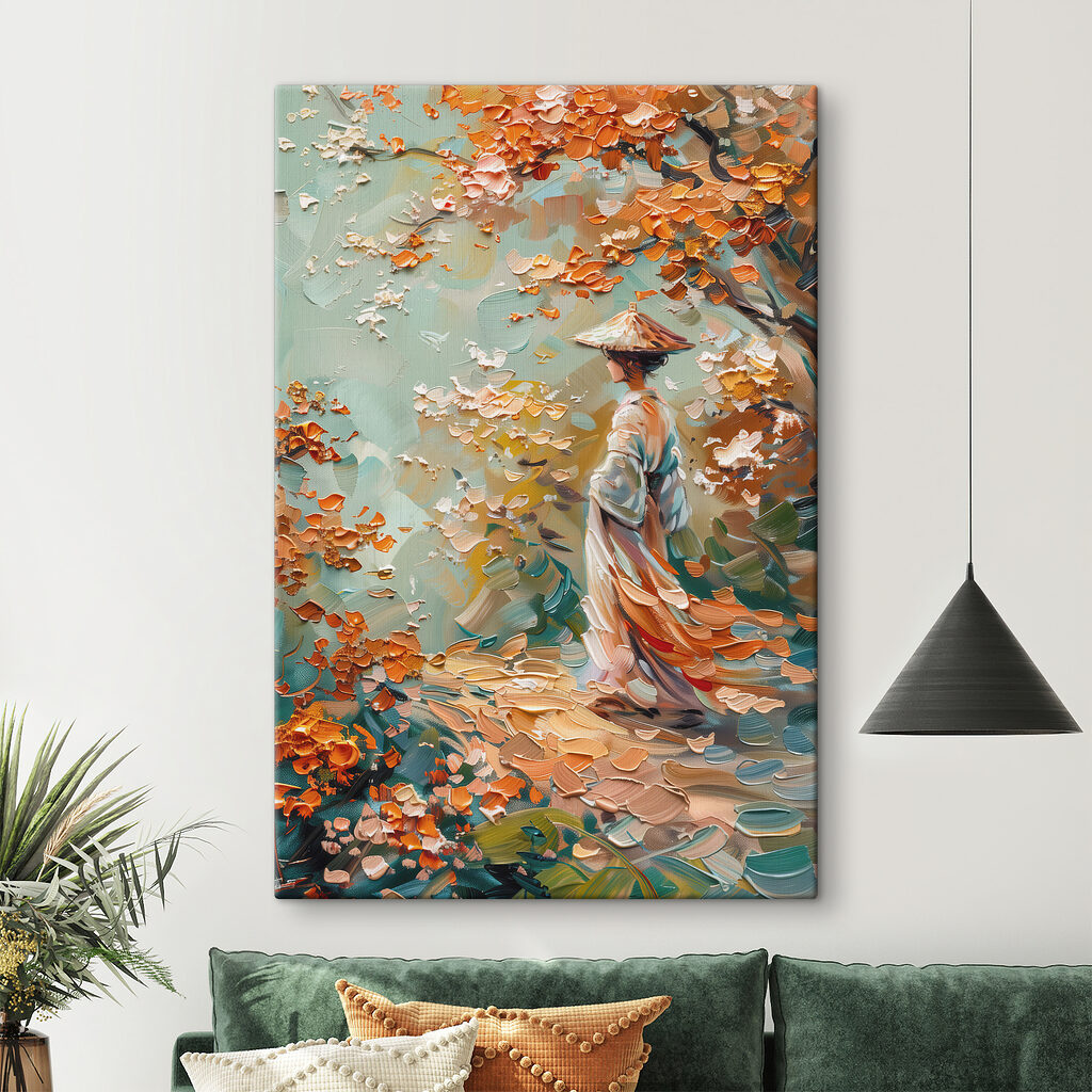 Caminho entre folhas laranja — interior 2