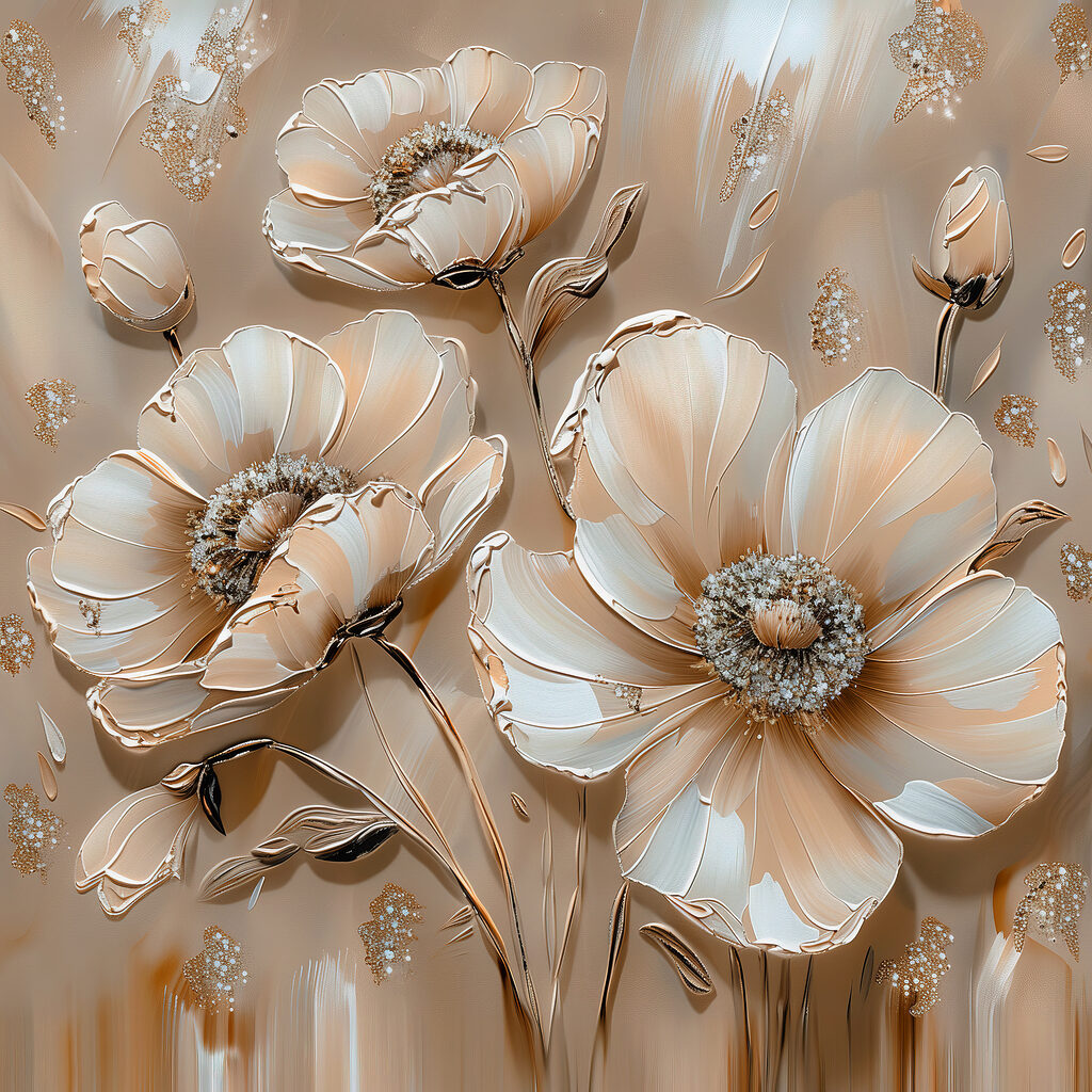 Flores brancas sobre bege-areia — design completo