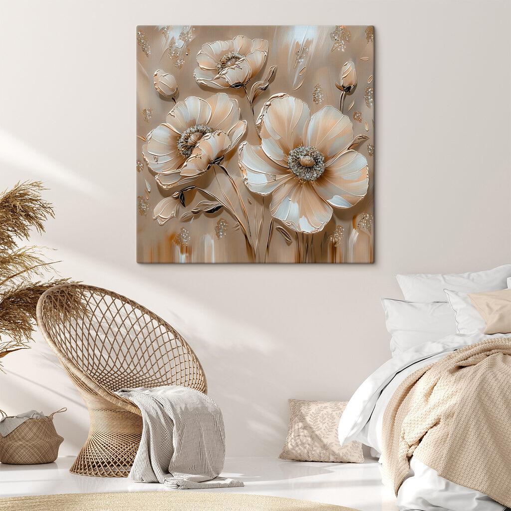 Flores brancas sobre bege-areia — interior 1