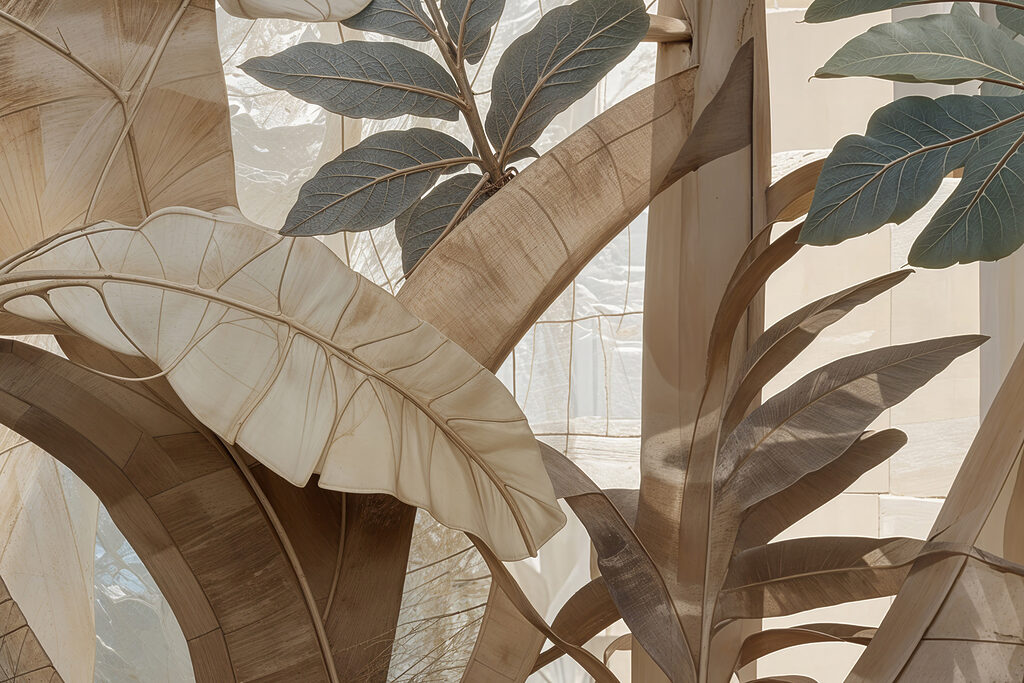 Folhas tropicais em castanho — design completo