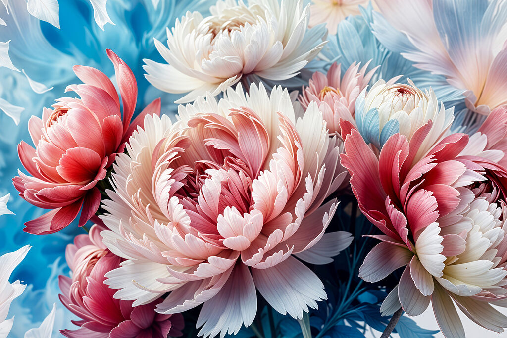 Peónias rosa sobre azul — design completo