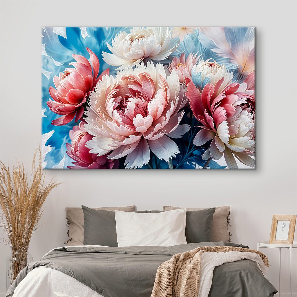 Peónias rosa sobre azul — interior 1
