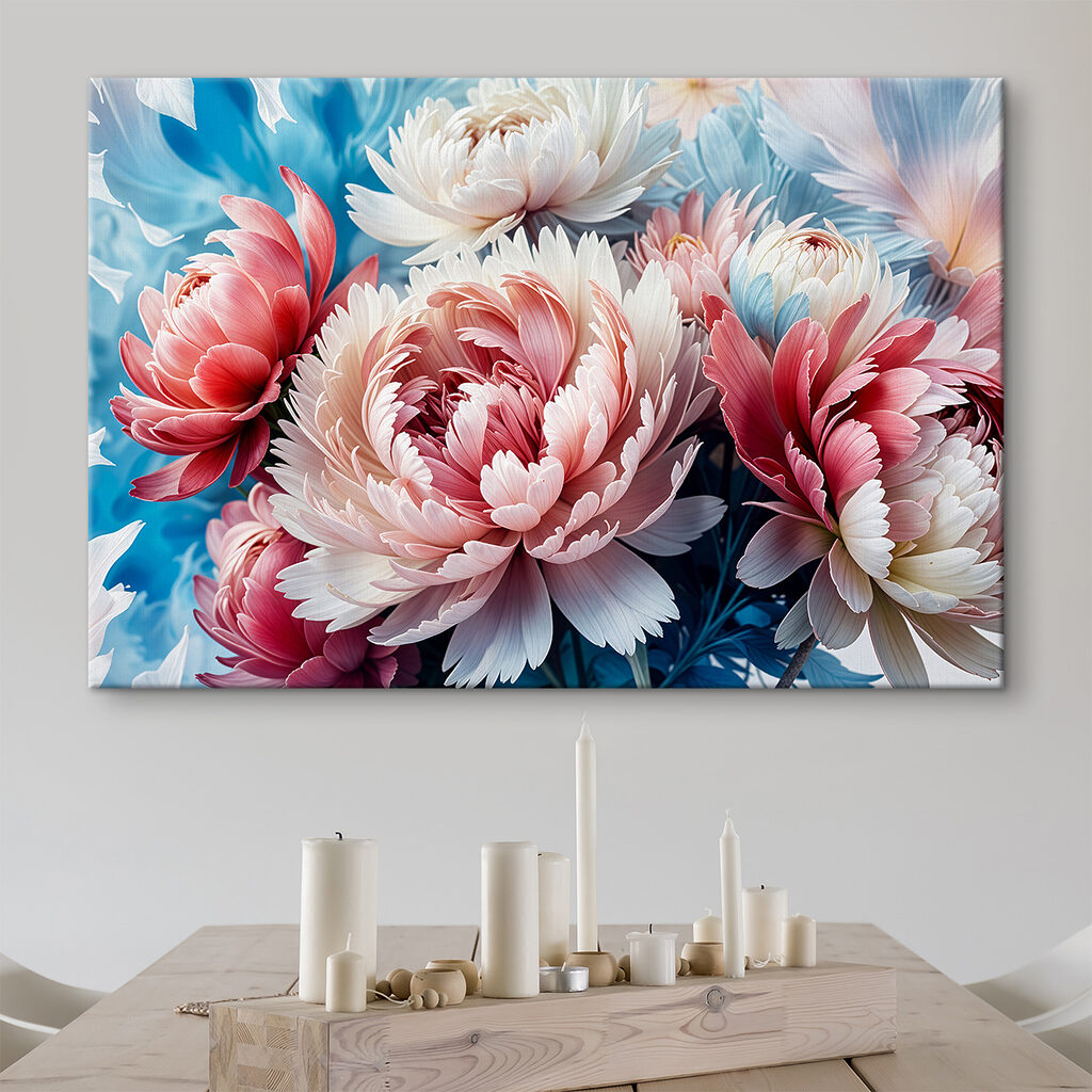 Peónias rosa sobre azul — interior 2