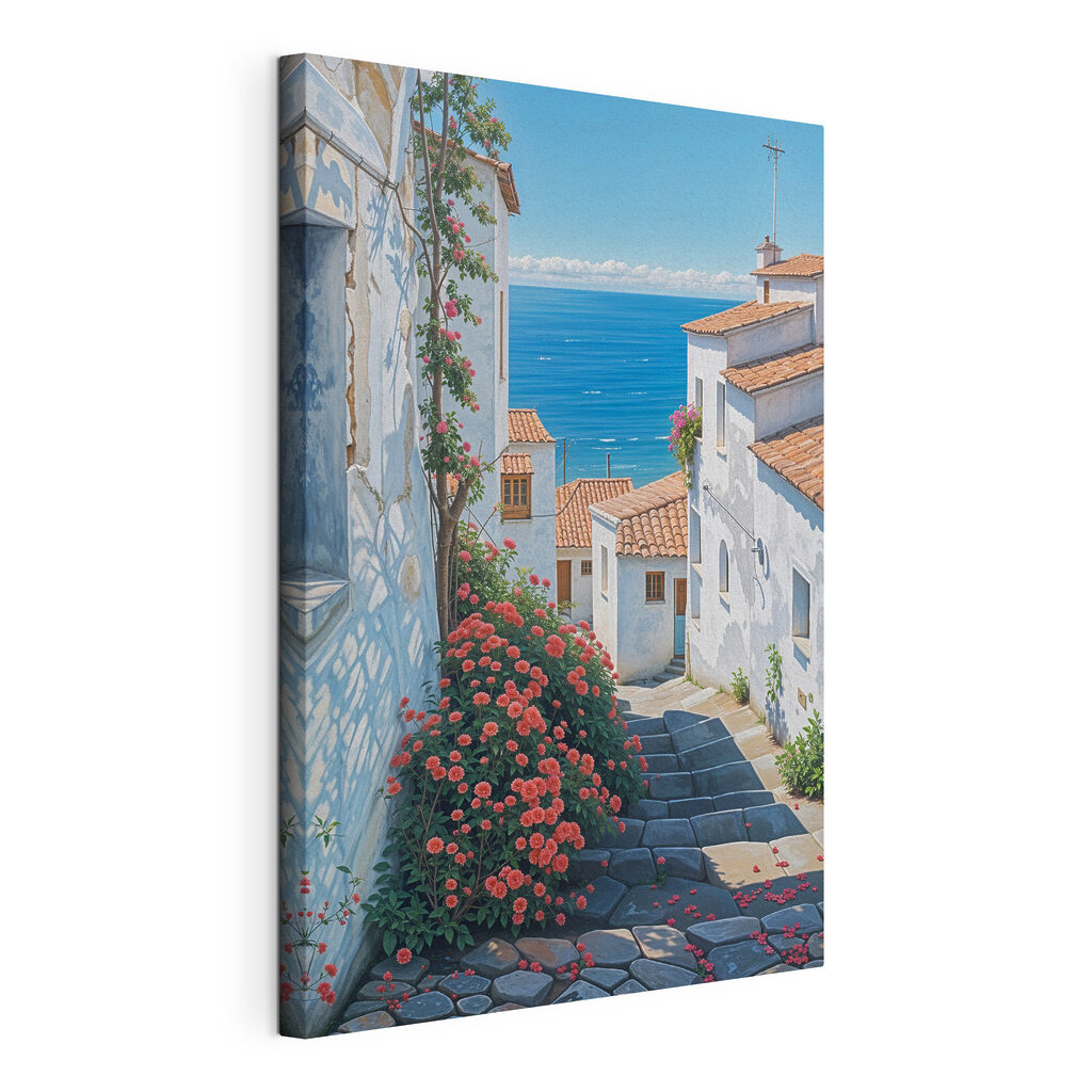 Escadaria para o mar, tela esticada e borda contínua