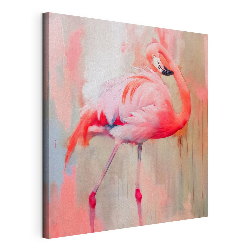 Flamingo em riscas rosa, tela esticada e borda contínua